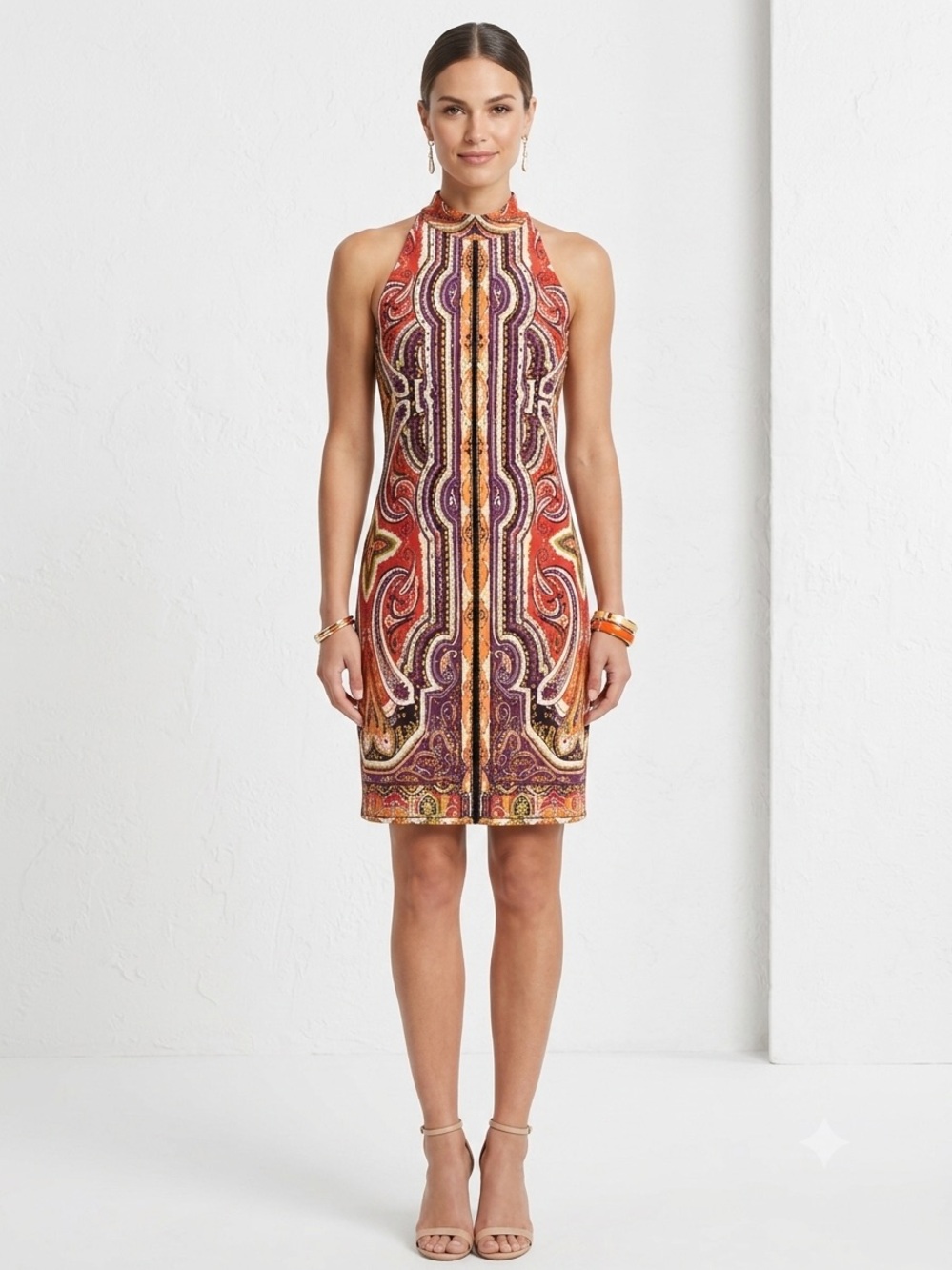 Tiana B. Bohemian Paisley Mock Neck Sleeveless Sheath Dress Plus Size 16W